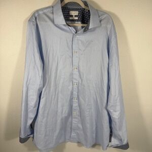 Ted Baker London Slim Fit Blue White Stripe Dress Shirt Mens 17.5 34/35